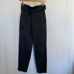 Abercrombie Women's Black Satin Pants Size S Paperbag Waist Tie Belt Pull-On EUC